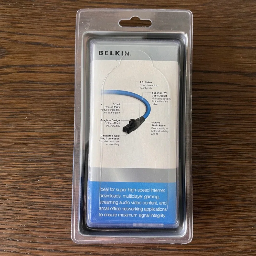 Belkin CAT6 Premium Ethernet Cable 7ft Blue Snagless Gold Plated RJ45 Networking